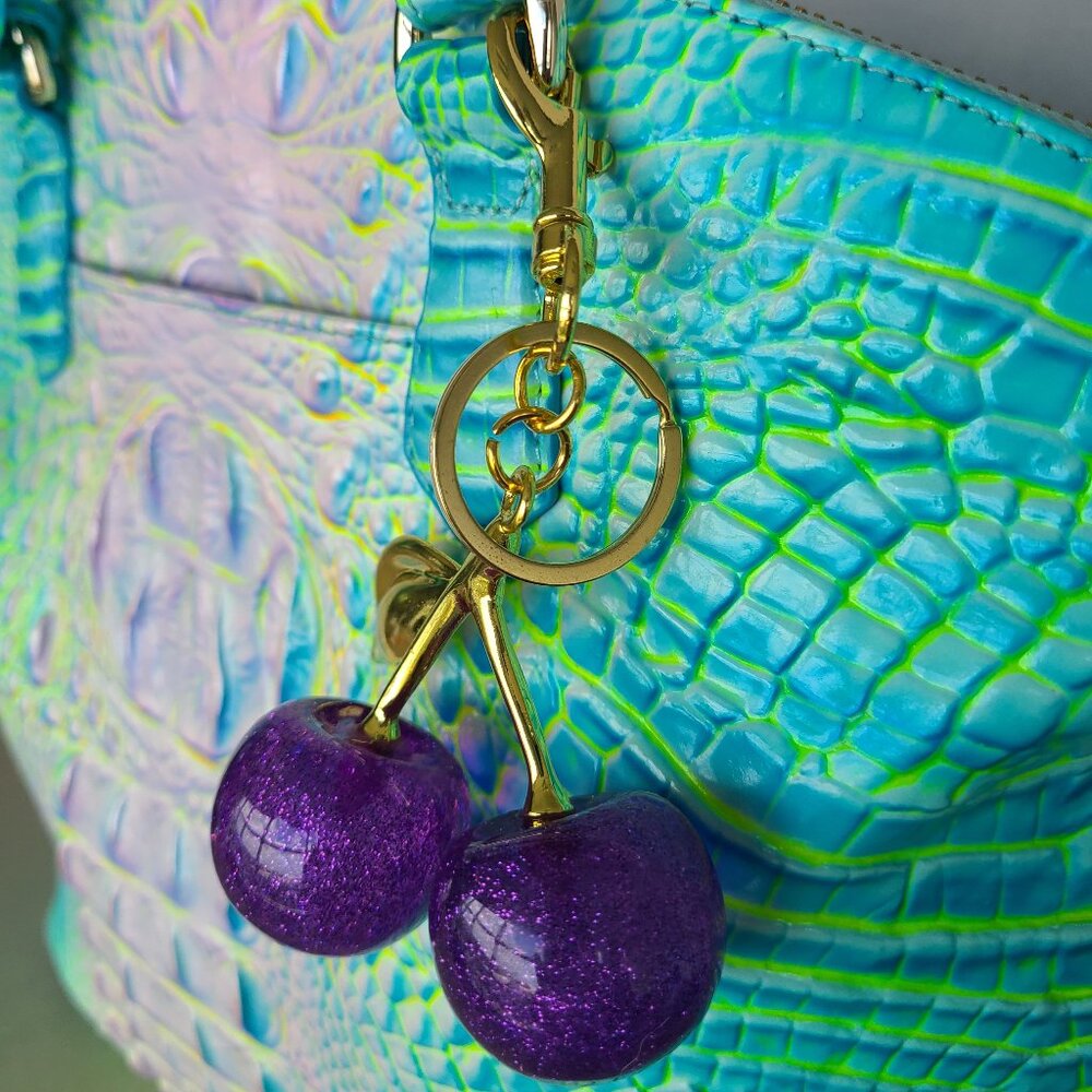 Purple Cherries Purse Charms with Key Ring - Picture 3 of 8